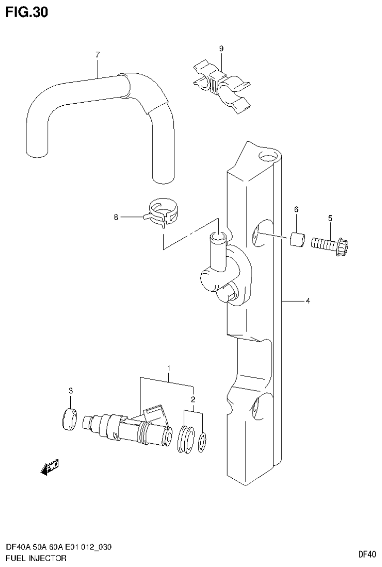Suzuki DF40AST, DF50A, DF50ATH FUEL INJECTOR (DF40AQH E1) parts diagram